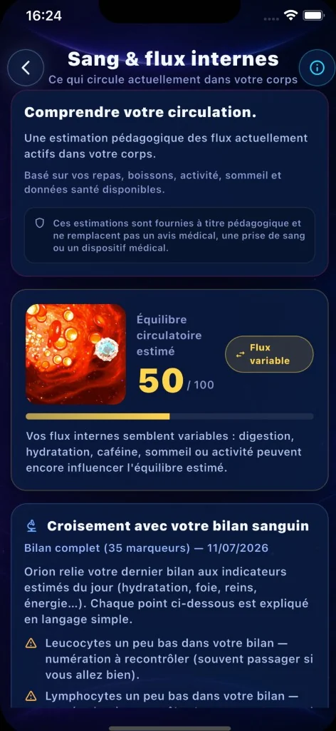 Écran Orion : sang et flux internes