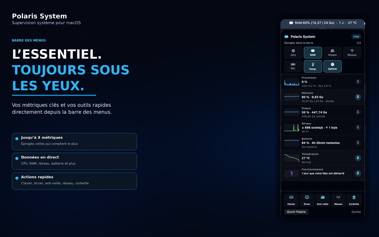 Capture App Store Polaris : nettoyage clavier — mode nettoyage sans fausse manipulation